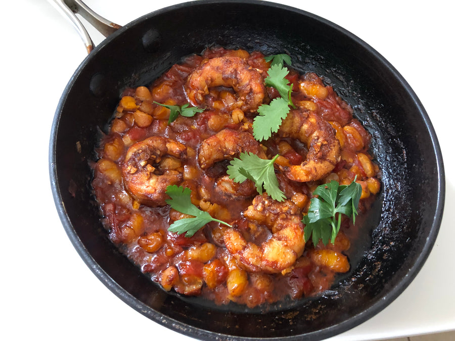 Garlic Shrimp and Peruano Beans