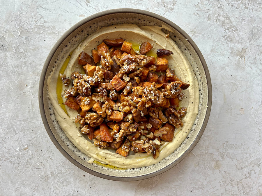 Hummus with Sweet Potatoes + Toasted Walnuts