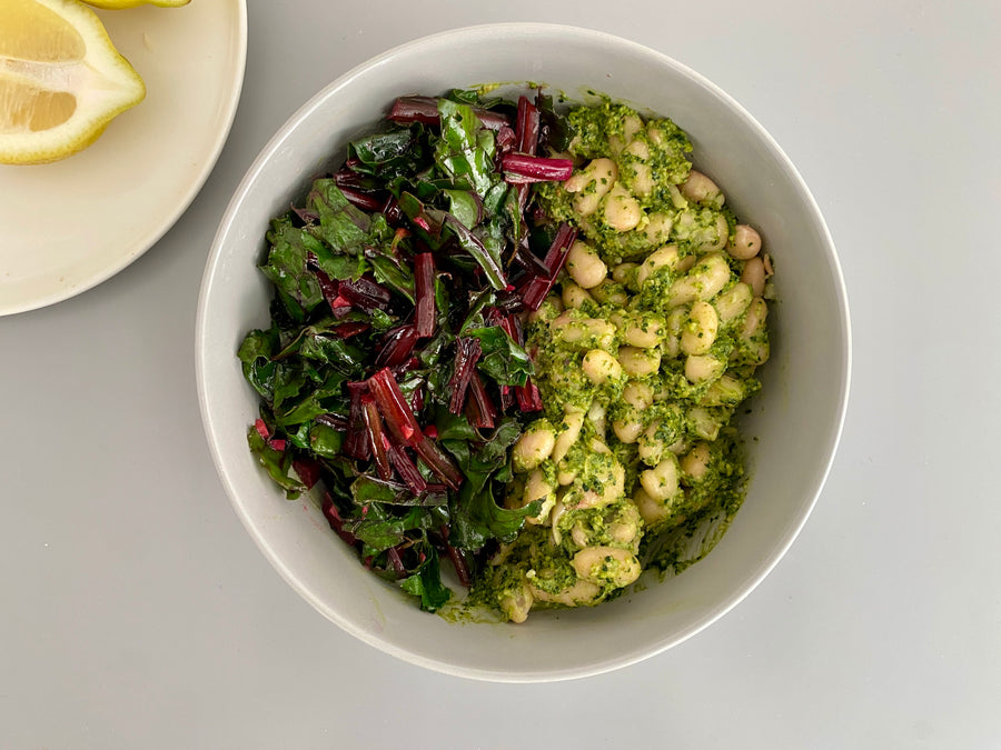 Zero-waste cooking: Carrot Top Pesto and Beans