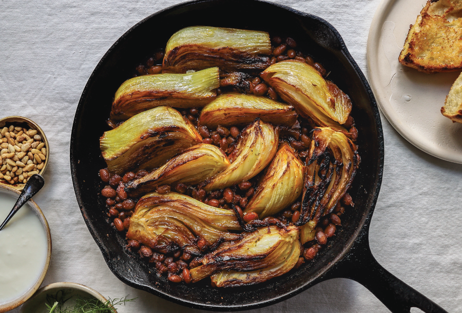 Braised Fennel and Beans with Pine Nuts