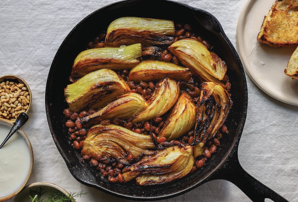 Braised Fennel and Beans with Pine Nuts