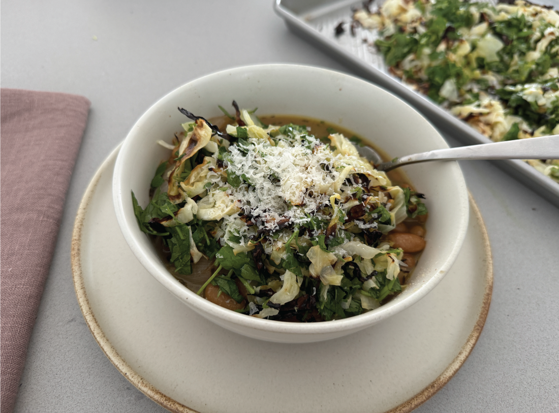 Brothy Beans with Roasted Cabbage