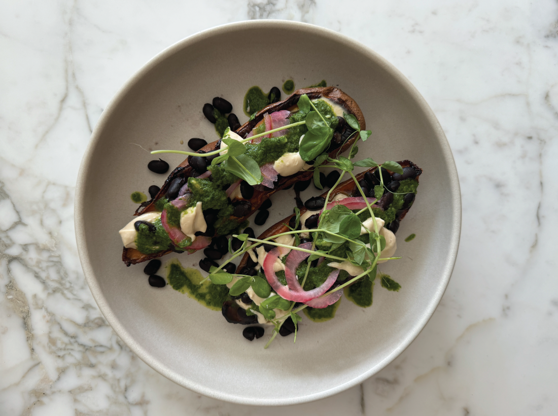 Sweet Potatoes with Whipped Tahini + Beans