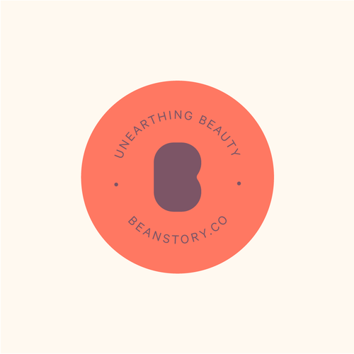 beanstory logo of a "B" in dark burgundy in an orange cirlce with words "unearthing beauty" in an arc around the top, and beanstory.co in an arc around the bottom.